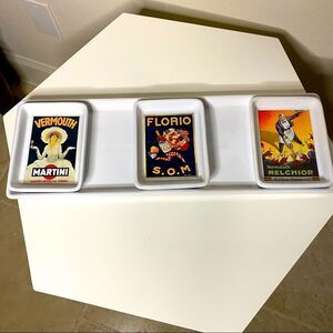 Pottery Barn Vintage Poster Ceramic Cocktail Appetizer Plates